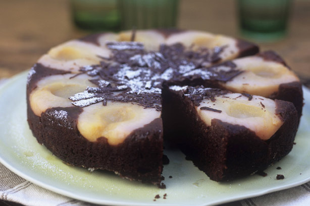 Upside down chocolate pear
