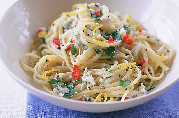 Crab, lemon and chilli linguine