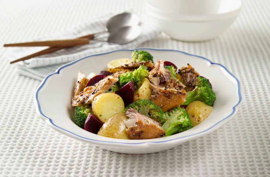 Warm potato salad with smoked mackerel
