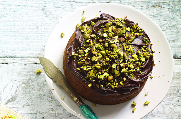 pistachio cake with avocado icing