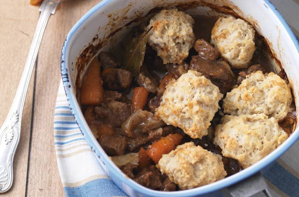Beef and beer stew with dumplings