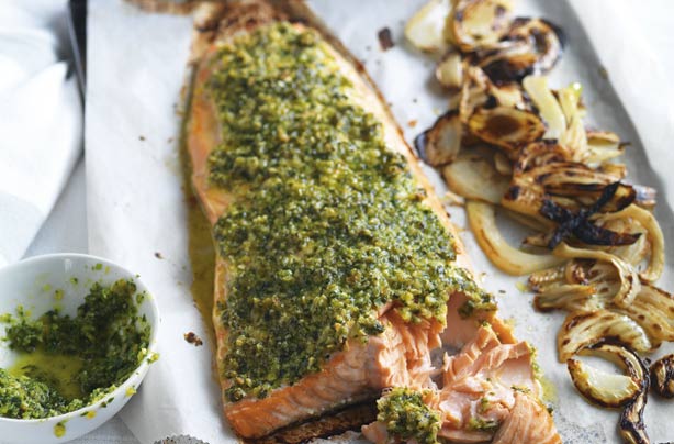 Salmon with parsley pesto