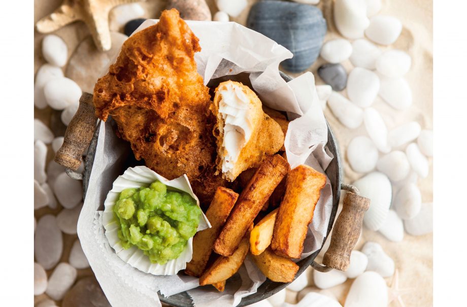 Beer-battered fish and double-cooked chips