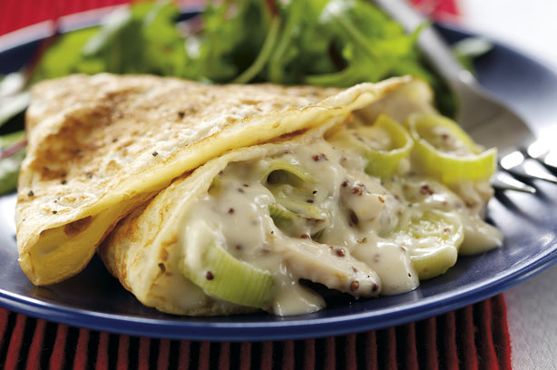 Cream chicken and leek pancakes