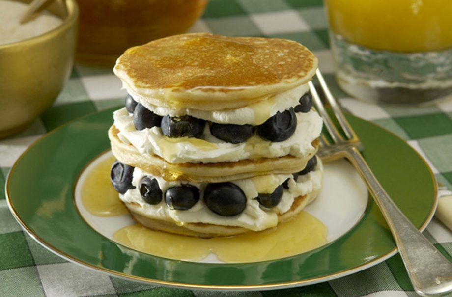 Lemon syrup pancake stack