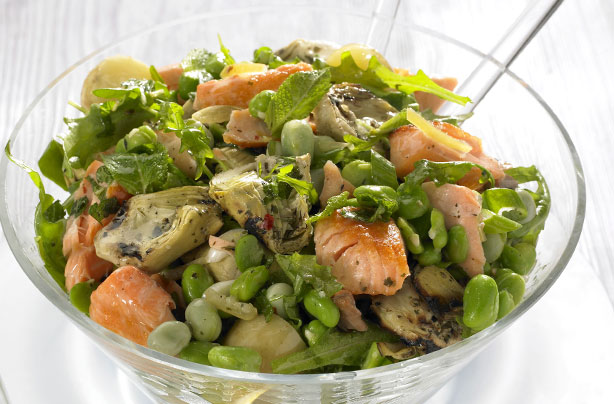 Salmon and broad bean salad