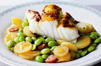 Spiced cod and beans