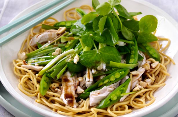 Chicken, pea and noodle salad