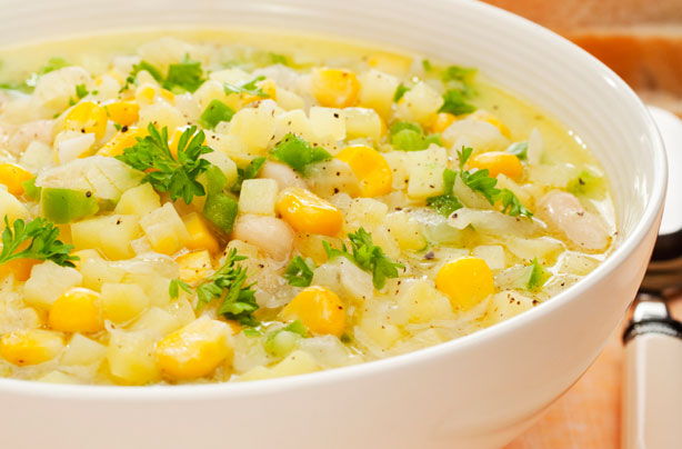 Corn chowder with cod chunks