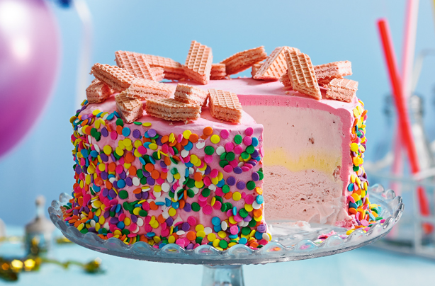 Pink wafer ice cream cake