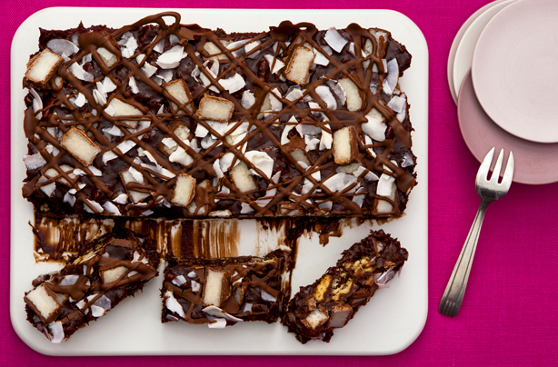 Chocolate and coconut bounty slice