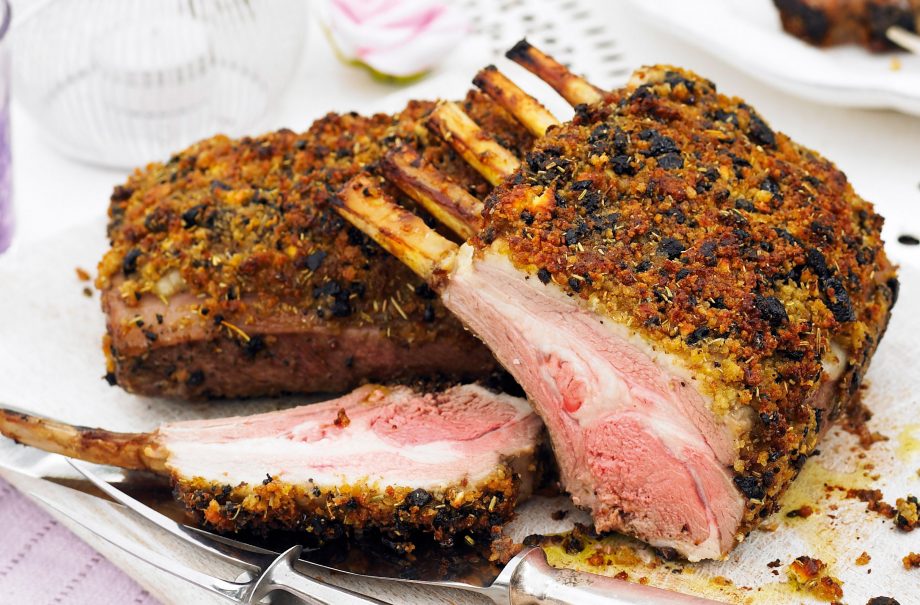 Feta and black olive crusted rack of lamb
