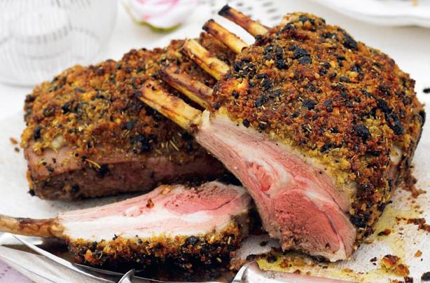 Feta and black olive crusted rack of lamb