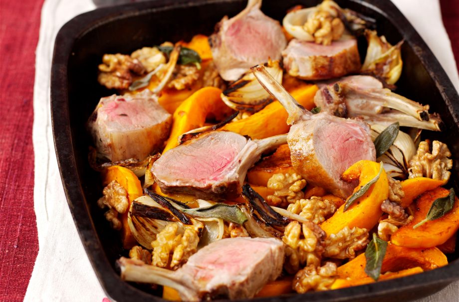 Lamb with squash, walnuts and sage