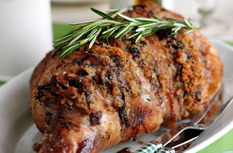 Roast leg of lamb with date and herb stuffing