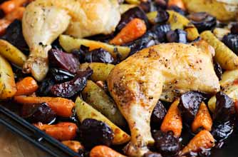 One-pan roast chicken and beetroot recipe