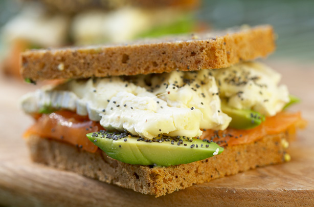 Smoked Salmon Avocado and Brie on Rye sandwich recipe