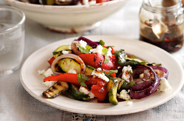 Griddled courgette red pepper and feta salad