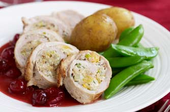 Pork parcels with Brazil nut stuffing and cranberry gravy