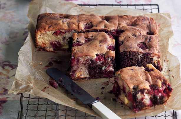 Very berry chocolate tray bake