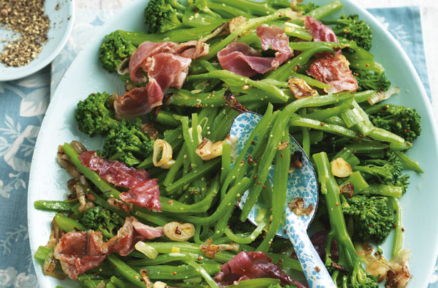 Runner bean and tenderstem broccoli salad