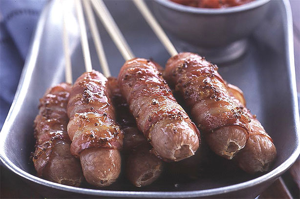 Spicy Sausage and Bacon Broomsticks
