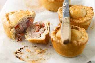 Sausage, bacon and mustard pies