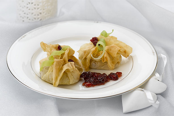 Leek and cranberry Caerphilly strudel