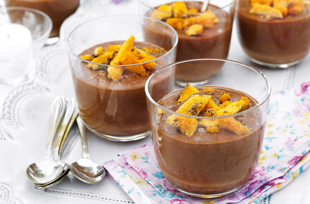 Chocolate honeycomb mousse pots