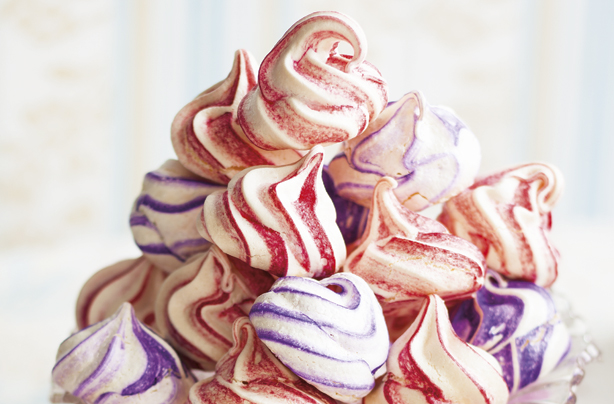 Rose and lavender meringues