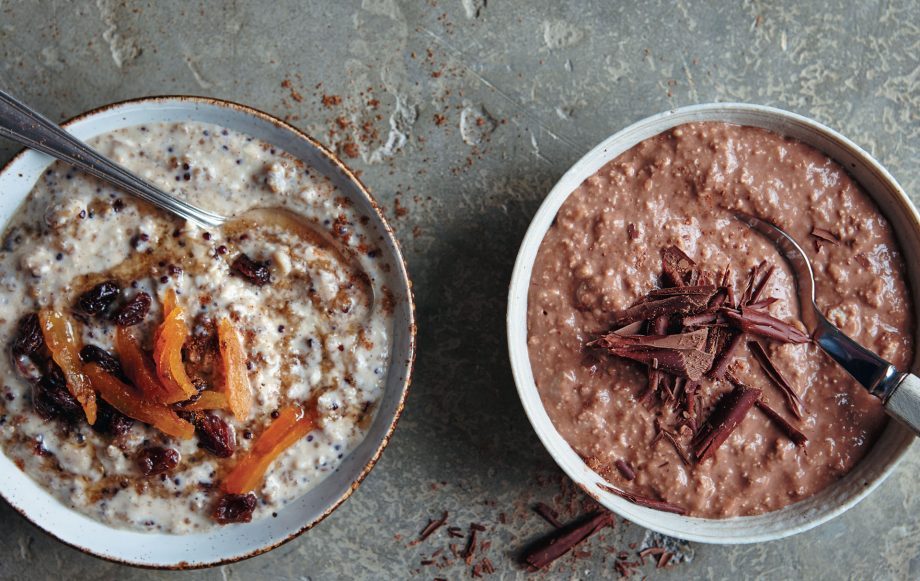 High protein breakfast: Banana, chocolate and quinoa overnight oats