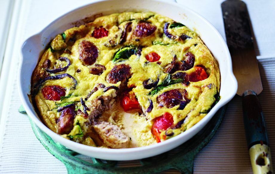 High protein breakfast: Sausage and spinach frittata