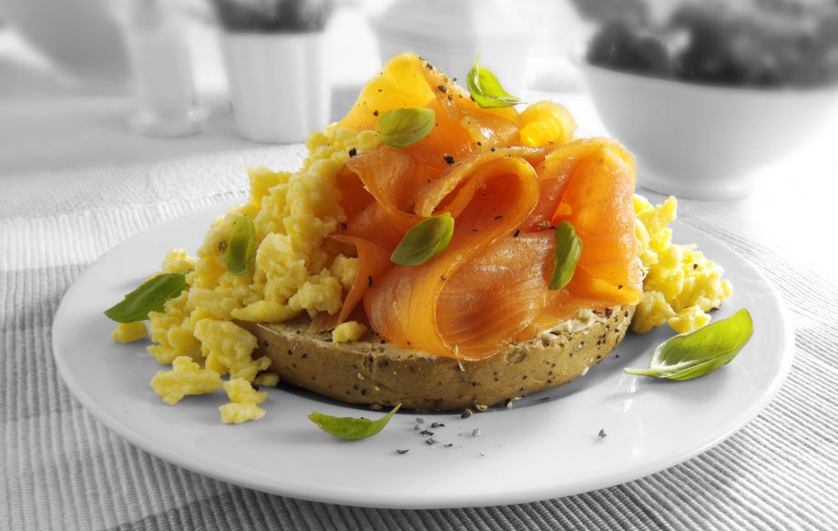 High protein breakfast: Smoked salmon with scrambled eggs