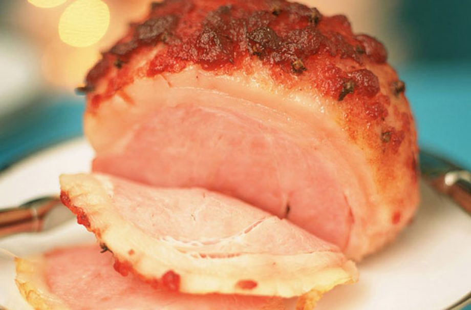 Cranberry-glazed roast ham