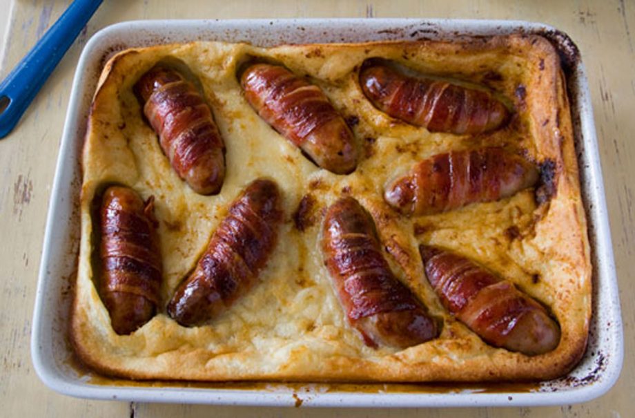 Toad in the hole with bacon