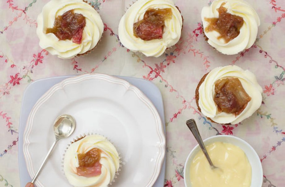 Rhubarb and custard cupcake