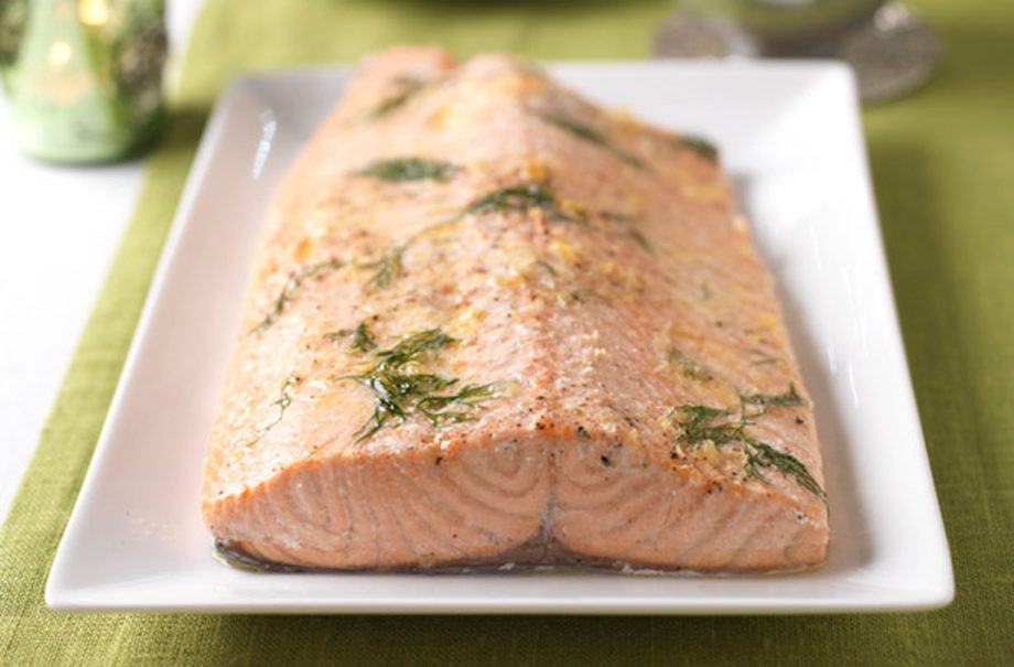 Roasted salmon with horseradish hollandiase