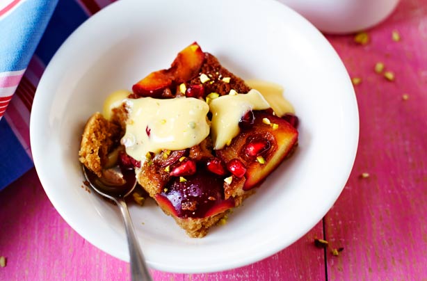 Stick plum upside down tray bake