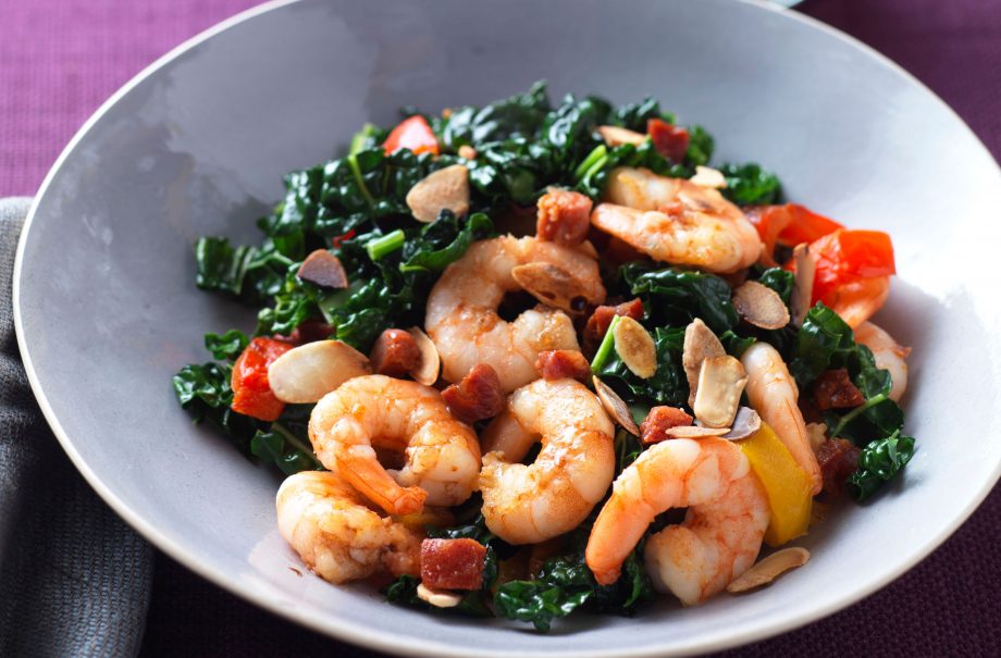 Meals under 300 calories: Cavelo, prawn and chorizo stir-fry