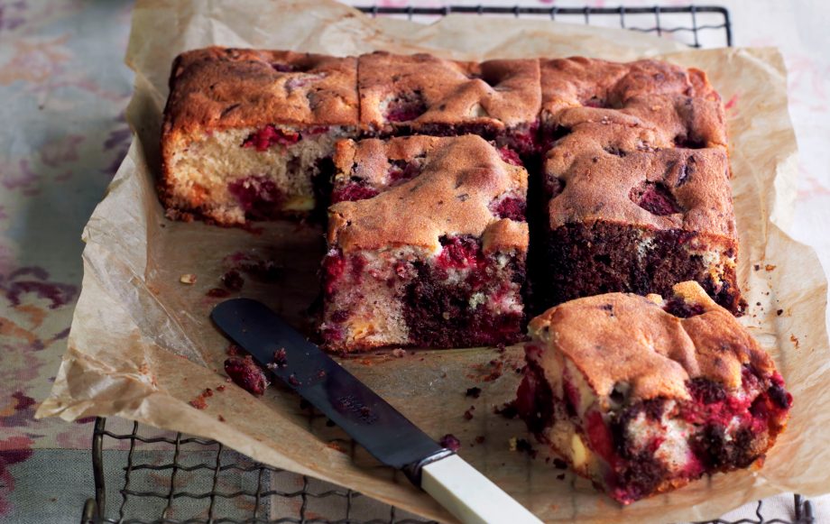Very berry chocolate tray bake