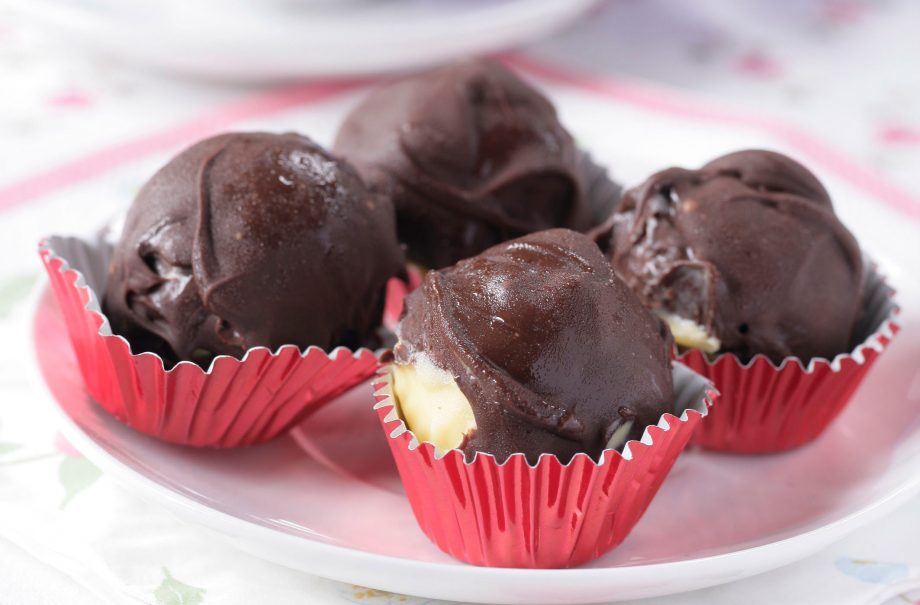 Chocolate-covered ice cream balls