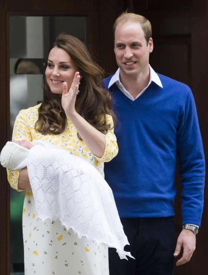 Princess Charlotte, Kate and William outside Lindo Wing