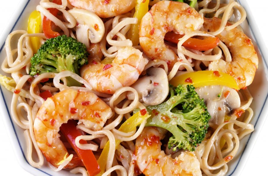 Stir-fry prawns with mushroom and broccoli