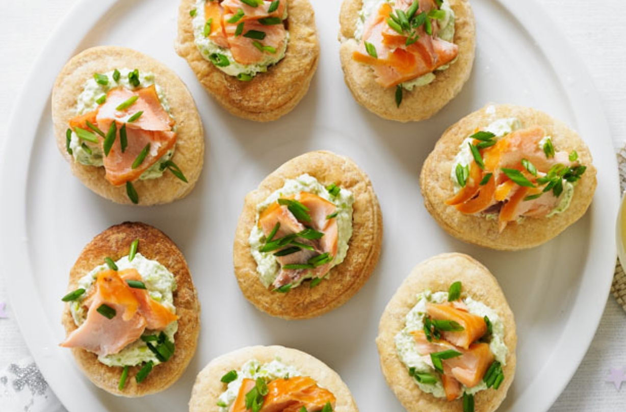 canape recipe Smoked salmon and pea vol au vents