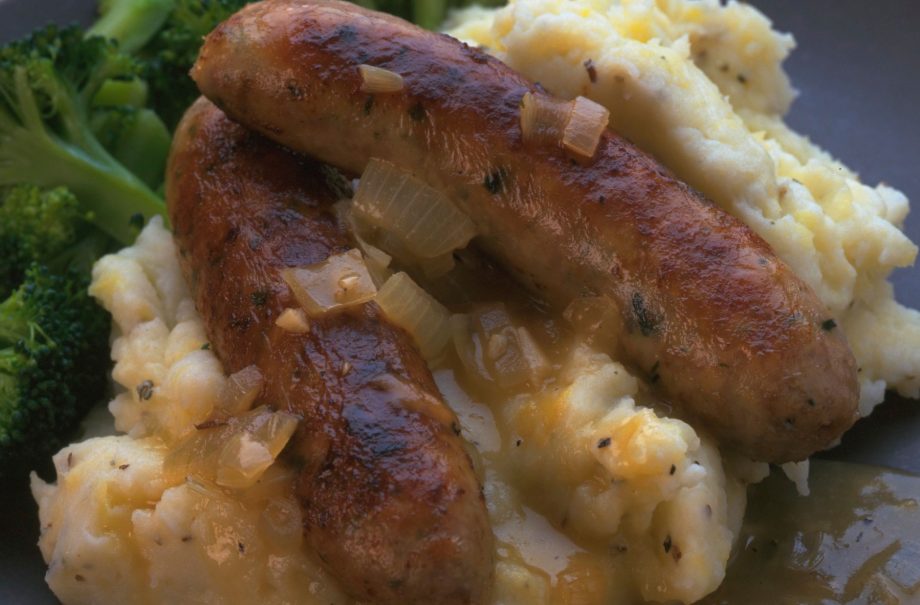 Bangers and apple mash
