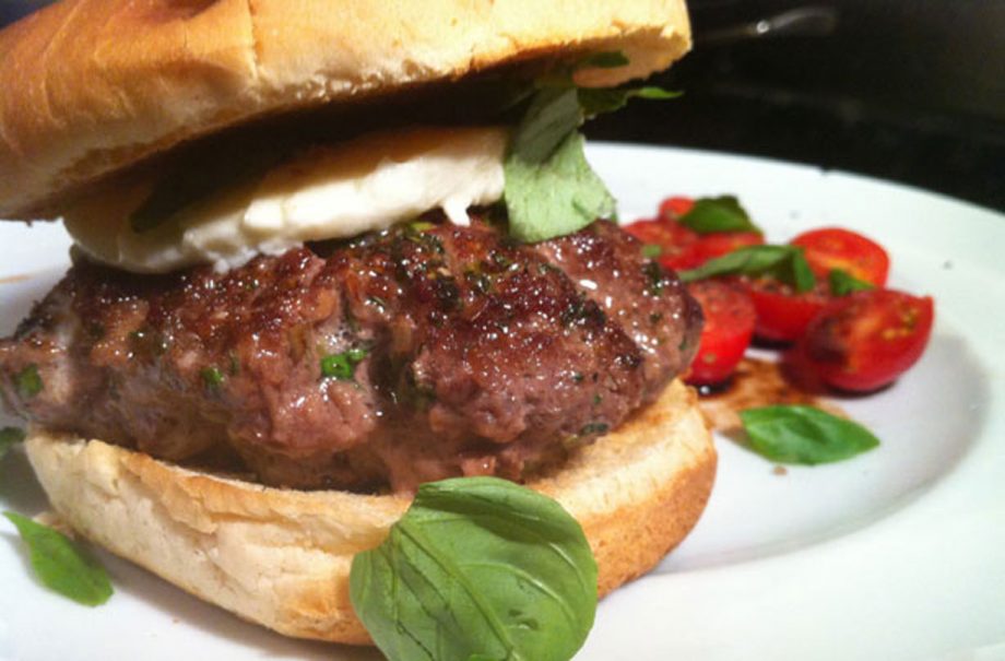 Basil and mozzarella cheeseburger