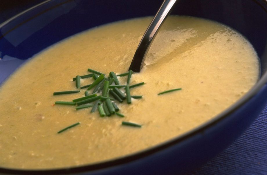 Celeriac, cider and Stilton soup
