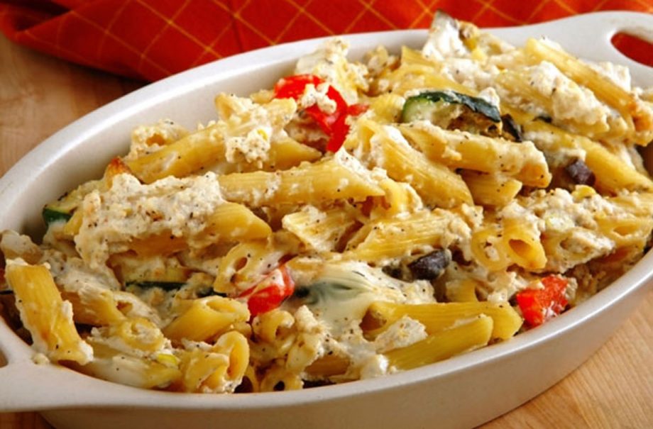 Courgette bacon and chilli pasta bake