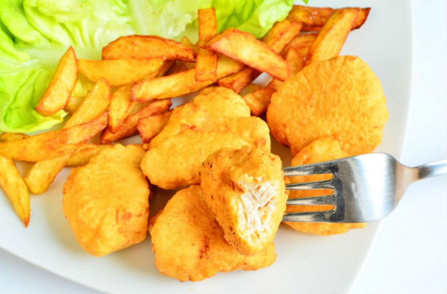 Homemade chicken nuggets and chips