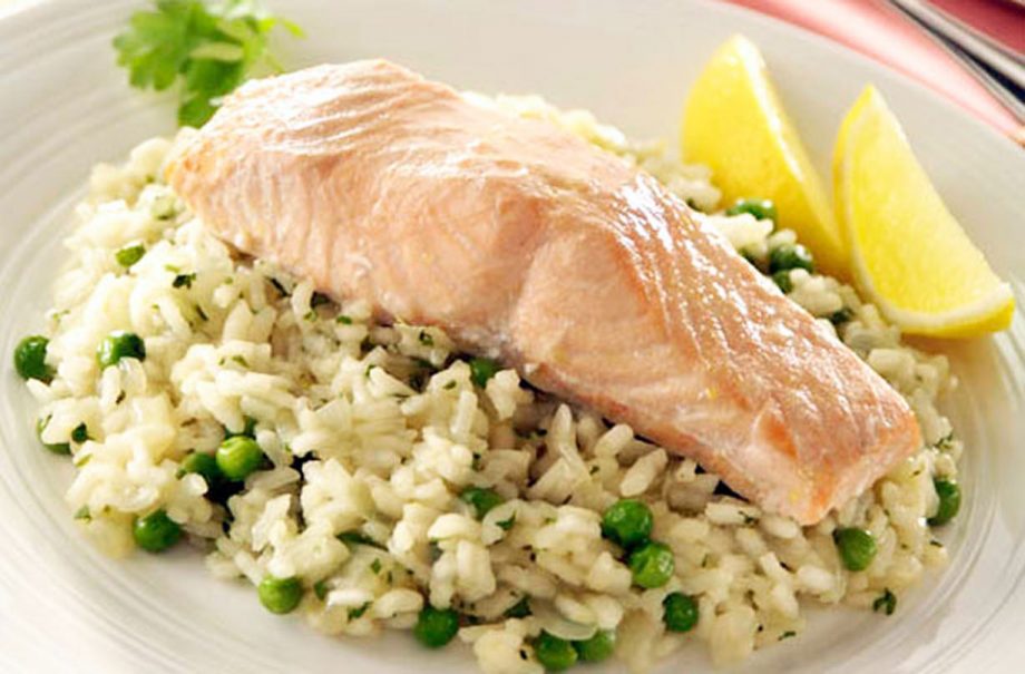 Salmon fillet recipes, Salmon on lemon and herb risotto